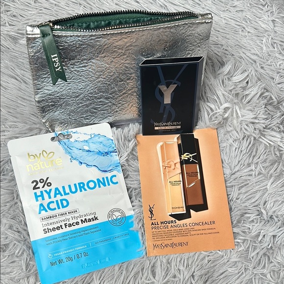 Yves Saint Laurent Beauty Set in Ipsy Silver Pouch & Hyaluronic Acid Face Mask - Picture 2 of 9